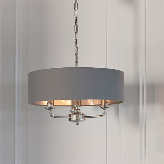 Highclere 3 Light Charcoal Shade Pendant Light In Bright Nickel_4