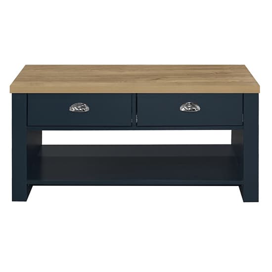 Highgate Wooden Coffee Table With 2 Drawers In Blue And Oak_2