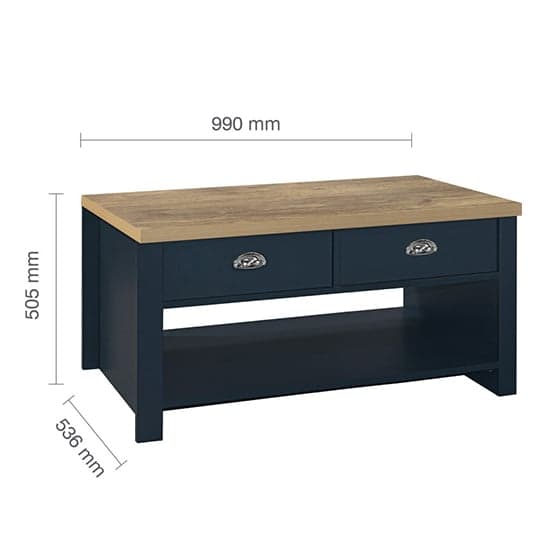Highgate Wooden Coffee Table With 2 Drawers In Blue And Oak_4