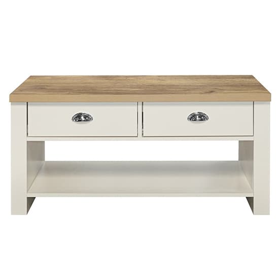 Highgate Wooden Coffee Table With 2 Drawers In Cream And Oak_2