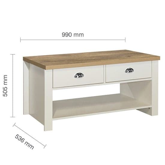 Highgate Wooden Coffee Table With 2 Drawers In Cream And Oak_4