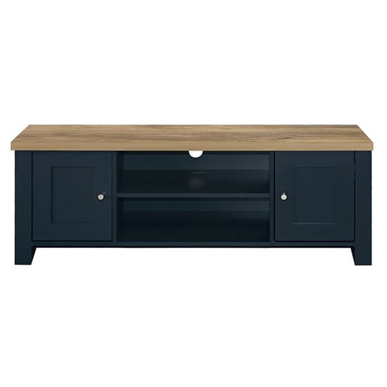 Highgate Large Wooden TV Stand In Navy Blue And Oak_2
