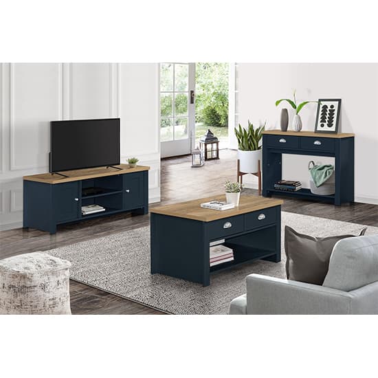 Highgate Large Wooden TV Stand In Navy Blue And Oak_5