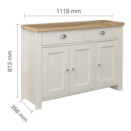 Highgate Wooden Sideboard With 3 Door 2 Drawer In Cream And Oak_4