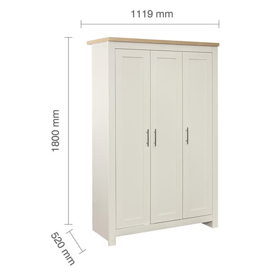 Highgate Wooden Wardrobe With 3 Doors In Cream And Oak_5