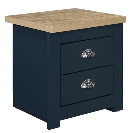 Highland Wooden Bedside Cabinet With 2 Drawers In Blue And Oak_2