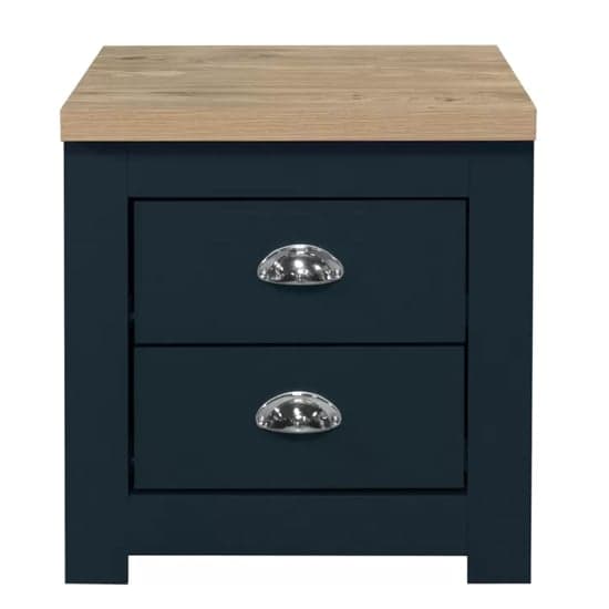 Highland Wooden Bedside Cabinet With 2 Drawers In Blue And Oak_3