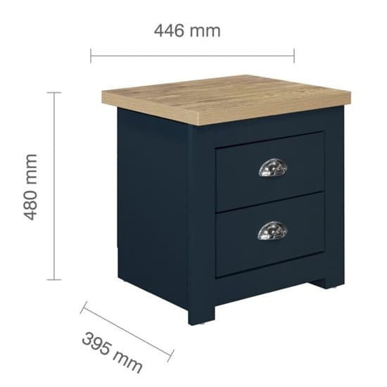 Highland Wooden Bedside Cabinet With 2 Drawers In Blue And Oak_6