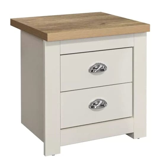 Highland Wooden Bedside Cabinet With 2 Drawers In Cream And Oak_2