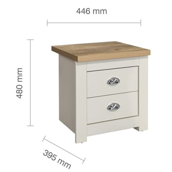 Highland Wooden Bedside Cabinet With 2 Drawers In Cream And Oak_6