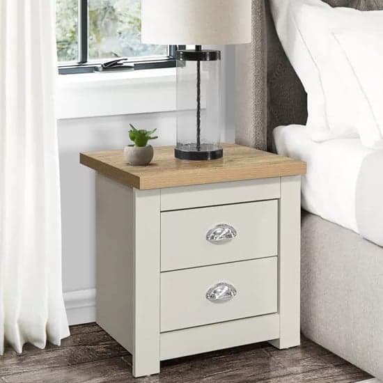 Highland Wooden Bedside Cabinet With 2 Drawers In Cream And Oak_1