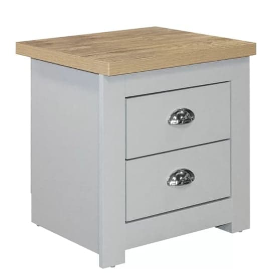 Highland Wooden Bedside Cabinet With 2 Drawers In Grey And Oak_2