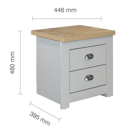 Highland Wooden Bedside Cabinet With 2 Drawers In Grey And Oak_6
