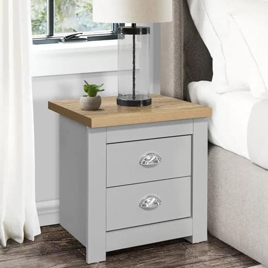 Highland Wooden Bedside Cabinet With 2 Drawers In Grey And Oak_1
