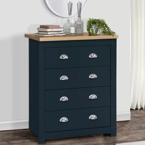 Highland Wooden Chest Of 4 Drawers In Navy Blue And Oak_1