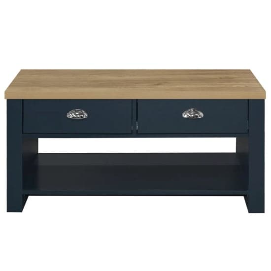 Highland Wooden Coffee Table With 2 Drawers In Blue And Oak_3