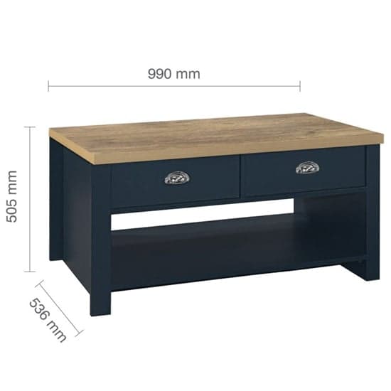 Highland Wooden Coffee Table With 2 Drawers In Blue And Oak_6