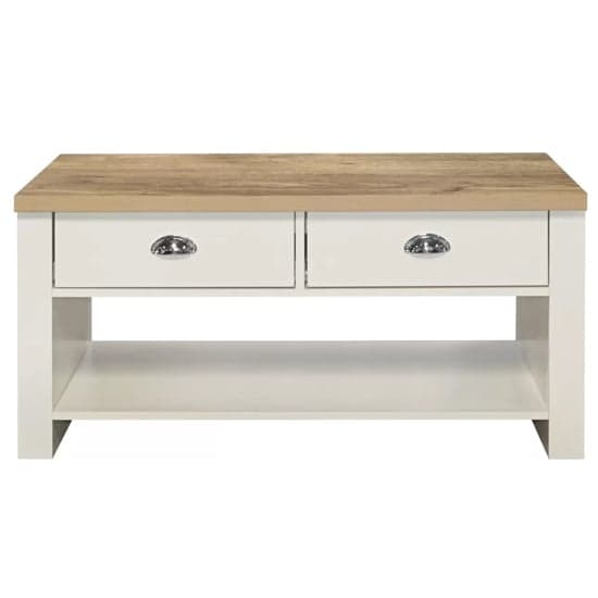 Highland Wooden Coffee Table With 2 Drawers In Cream And Oak_4