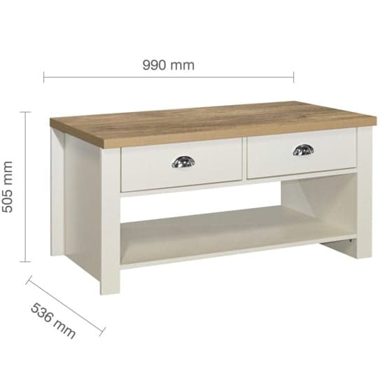 Highland Wooden Coffee Table With 2 Drawers In Cream And Oak_6