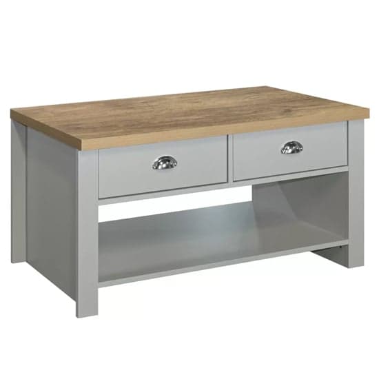 Highland Wooden Coffee Table With 2 Drawers In Grey And Oak_2