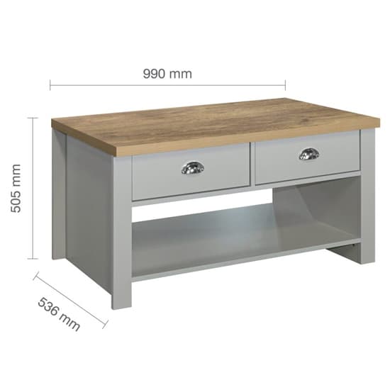 Highland Wooden Coffee Table With 2 Drawers In Grey And Oak_6