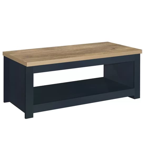 Highland Wooden Coffee Table With Lower Shelf In Blue And Oak_2