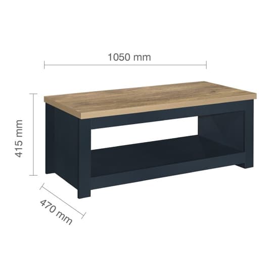 Highland Wooden Coffee Table With Lower Shelf In Blue And Oak_5