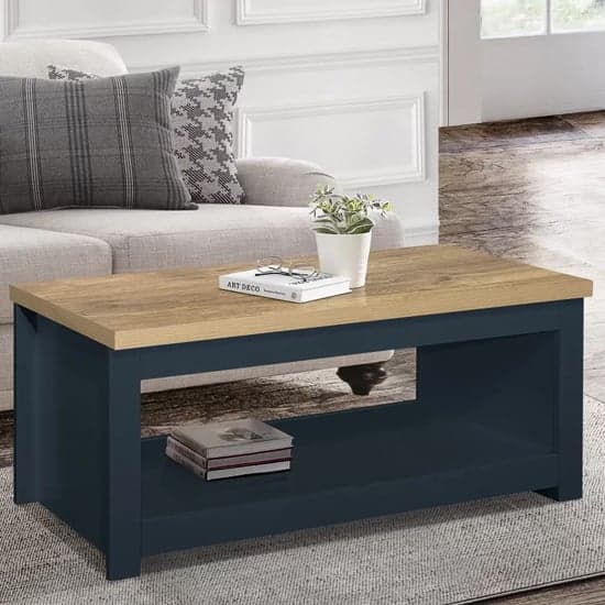 Highland Wooden Coffee Table With Lower Shelf In Blue And Oak_1