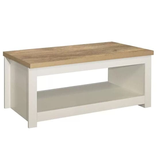 Highland Wooden Coffee Table With Lower Shelf In Cream And Oak_2