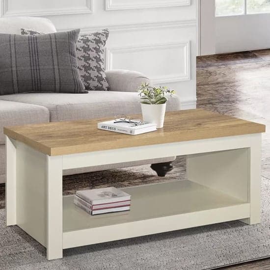 Highland Wooden Coffee Table With Lower Shelf In Cream And Oak_1