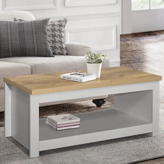 Highland Wooden Coffee Table With Lower Shelf In Grey And Oak
