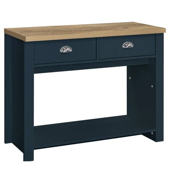 Highland Wooden Console Table With 2 Drawers In Blue And Oak_2