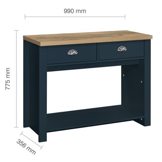 Highland Wooden Console Table With 2 Drawers In Blue And Oak_6