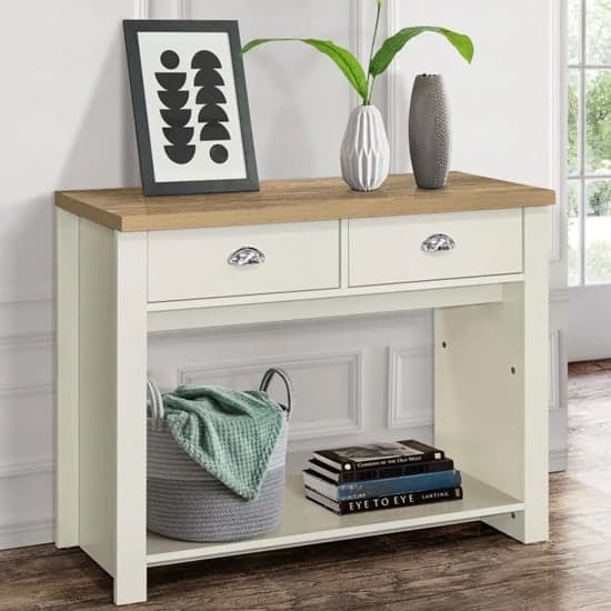 Highland Wooden Console Table With 2 Drawers In Cream And Oak_1