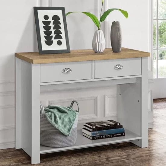 Highland Wooden Console Table With 2 Drawers In Grey And Oak_1
