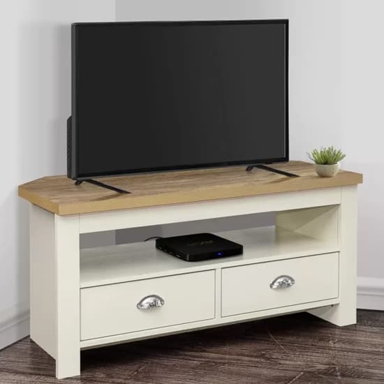 Highland Wooden Corner TV Stand In Cream And Oak Furniture in Fashion