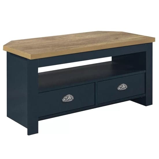 Highland Wooden Corner TV Stand In Navy Blue And Oak_2