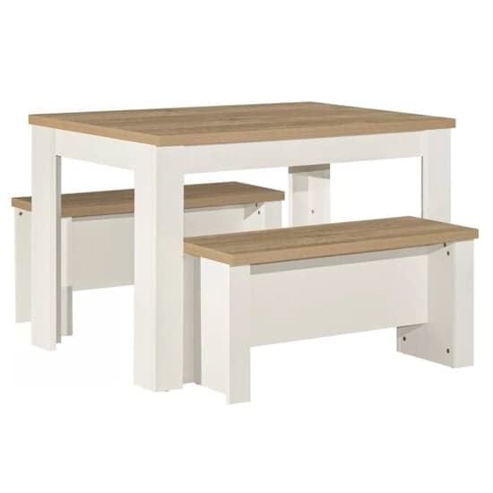 Highland Wooden Dining Table And 2 Benches In Cream And Oak_2