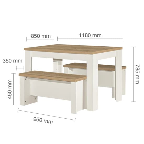 Highland Wooden Dining Table And 2 Benches In Cream And Oak_5