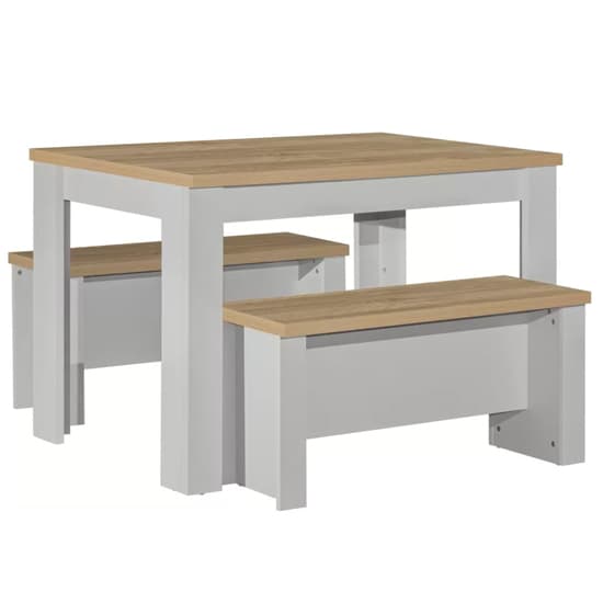 Highland Wooden Dining Table And 2 Benches In Grey And Oak_2