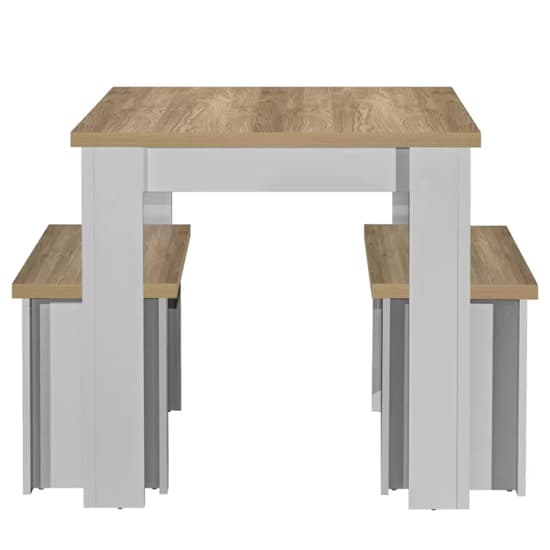 Highland Wooden Dining Table And 2 Benches In Grey And Oak_3