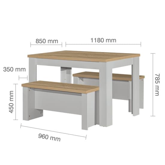 Highland Wooden Dining Table And 2 Benches In Grey And Oak_5
