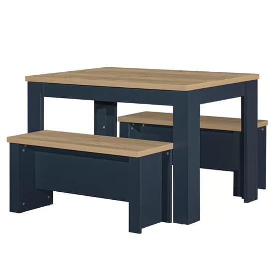 Highland Wooden Dining Table And 2 Benches In Navy Blue And Oak_2