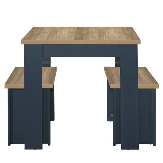 Highland Wooden Dining Table And 2 Benches In Navy Blue And Oak_3
