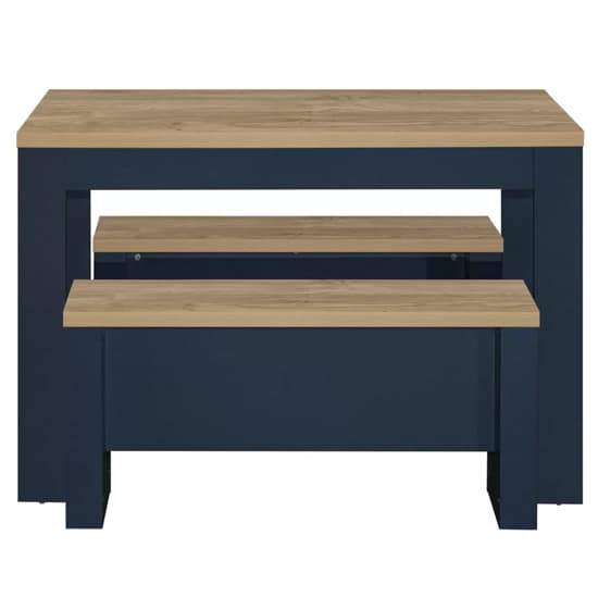 Highland Wooden Dining Table And 2 Benches In Navy Blue And Oak_4