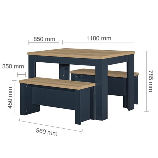 Highland Wooden Dining Table And 2 Benches In Navy Blue And Oak_5