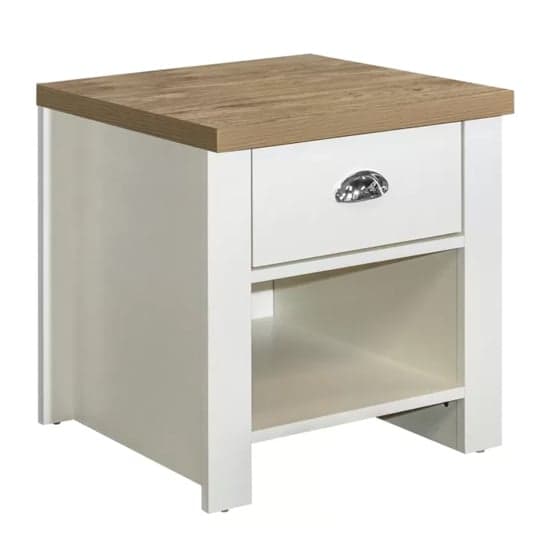 Highland Wooden Lamp Table With 1 Drawer In Cream And Oak_2