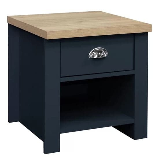 Highland Wooden Lamp Table With 1 Drawer In Navy Blue And Oak_2
