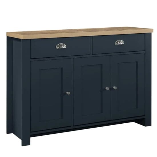 Highland Wooden Sideboard With 3 Door 2 Drawer In Blue And Oak_2