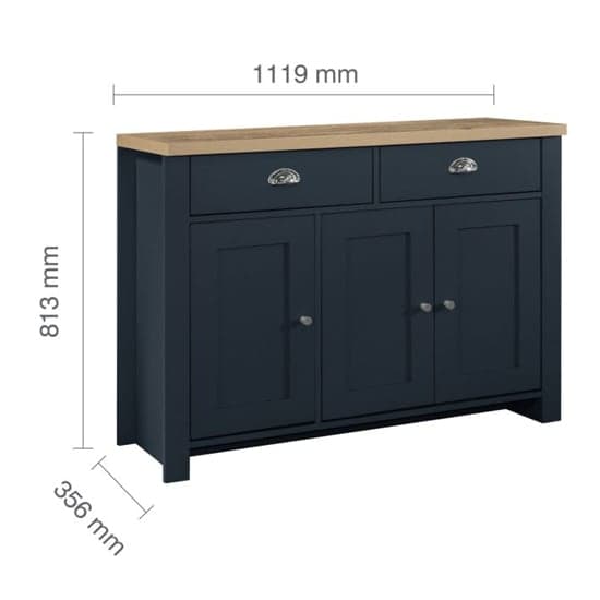 Highland Wooden Sideboard With 3 Door 2 Drawer In Blue And Oak_6